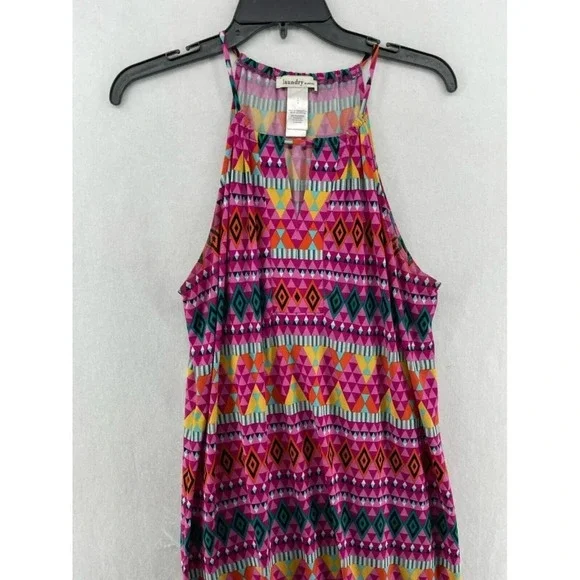 Laundry by Design Shift Dress Sz L Pink Geometric Retro Halter Keyhole Cutout - Picture 5 of 10